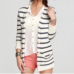 Free People Beach Striped North Beach Cardigan With Pockets Navy / White